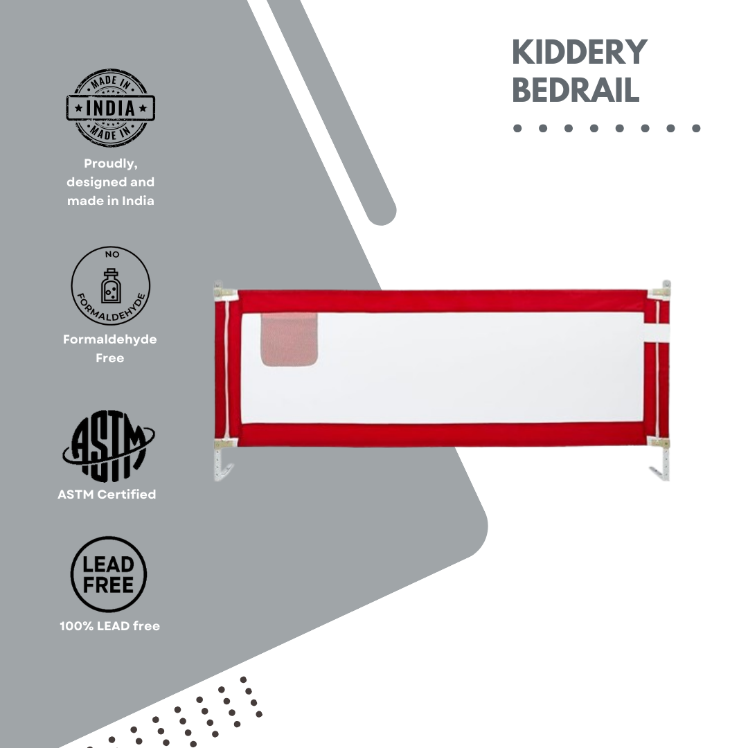 Kiddery Bed Rails for Baby Safety with Adjustable Height - Red