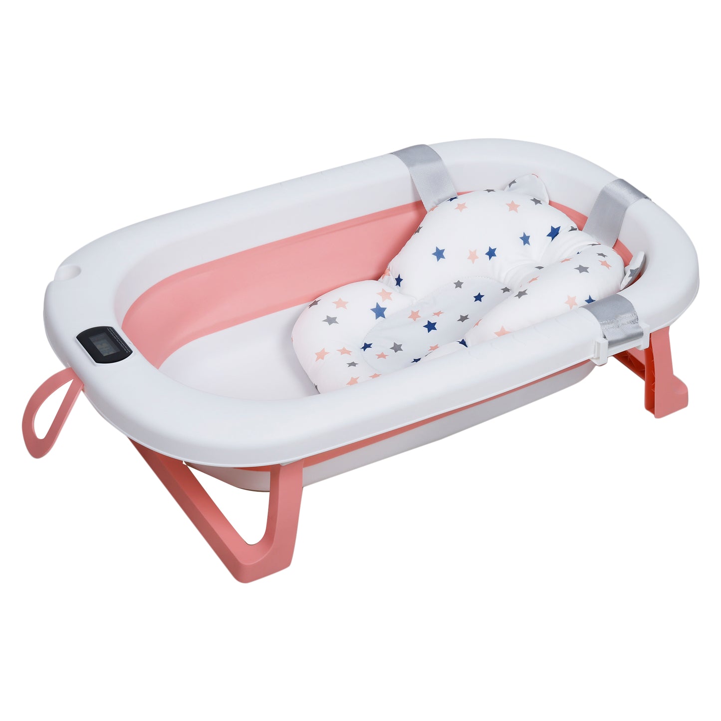 Kiddery Baby Bath Tub for 0-3 Years | Collapsible | Soft Cushion | Real Time Water Temprature Display | Drain Hole | Pink