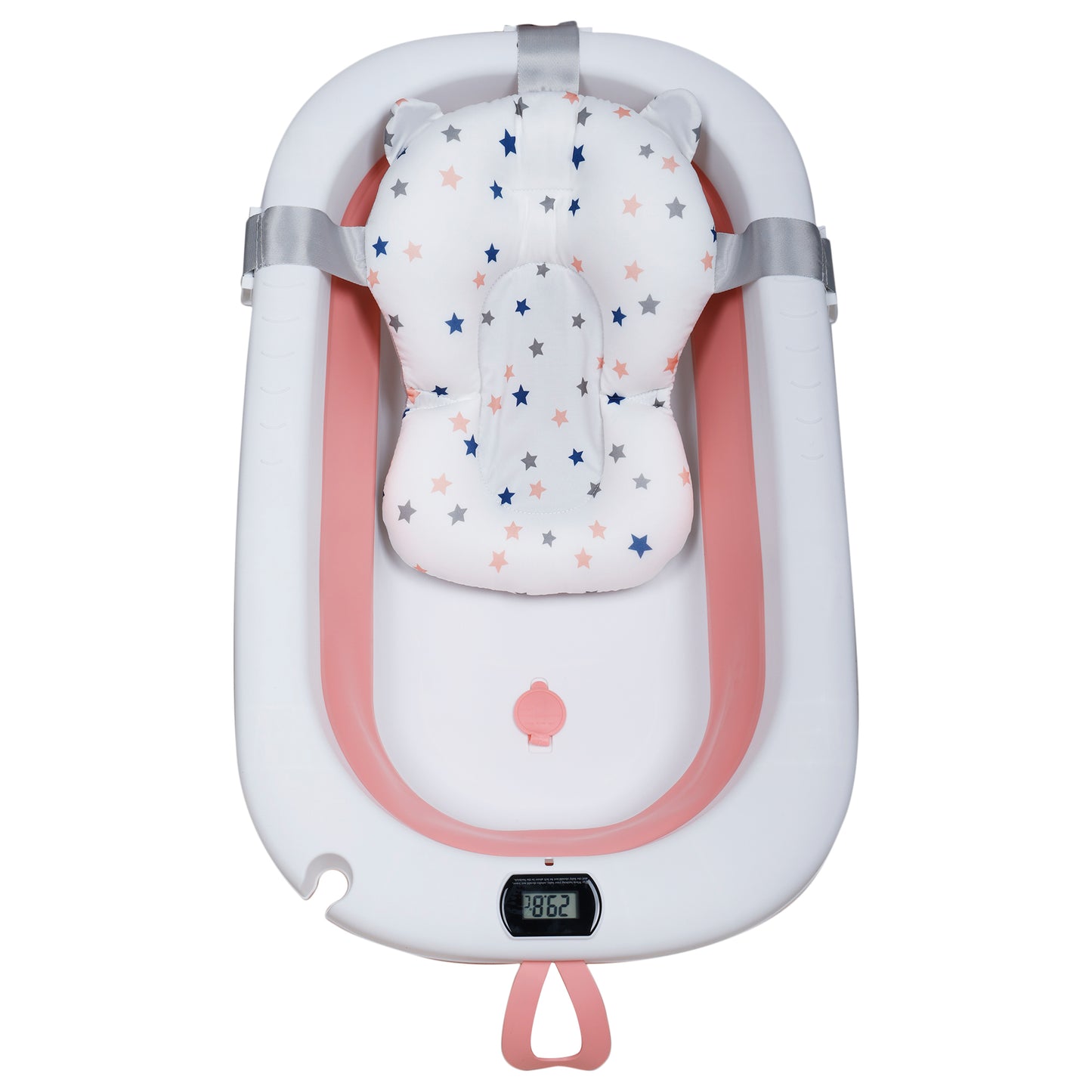 Kiddery Baby Bath Tub for 0-3 Years | Collapsible | Soft Cushion | Real Time Water Temprature Display | Drain Hole | Pink