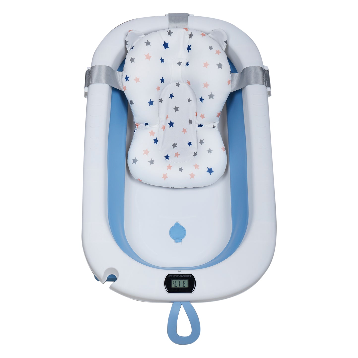Kiddery Baby Bath Tub for 0-3 Years | Collapsible | Soft Cushion | Real Time Water Temprature Display | Drain Hole | Blue