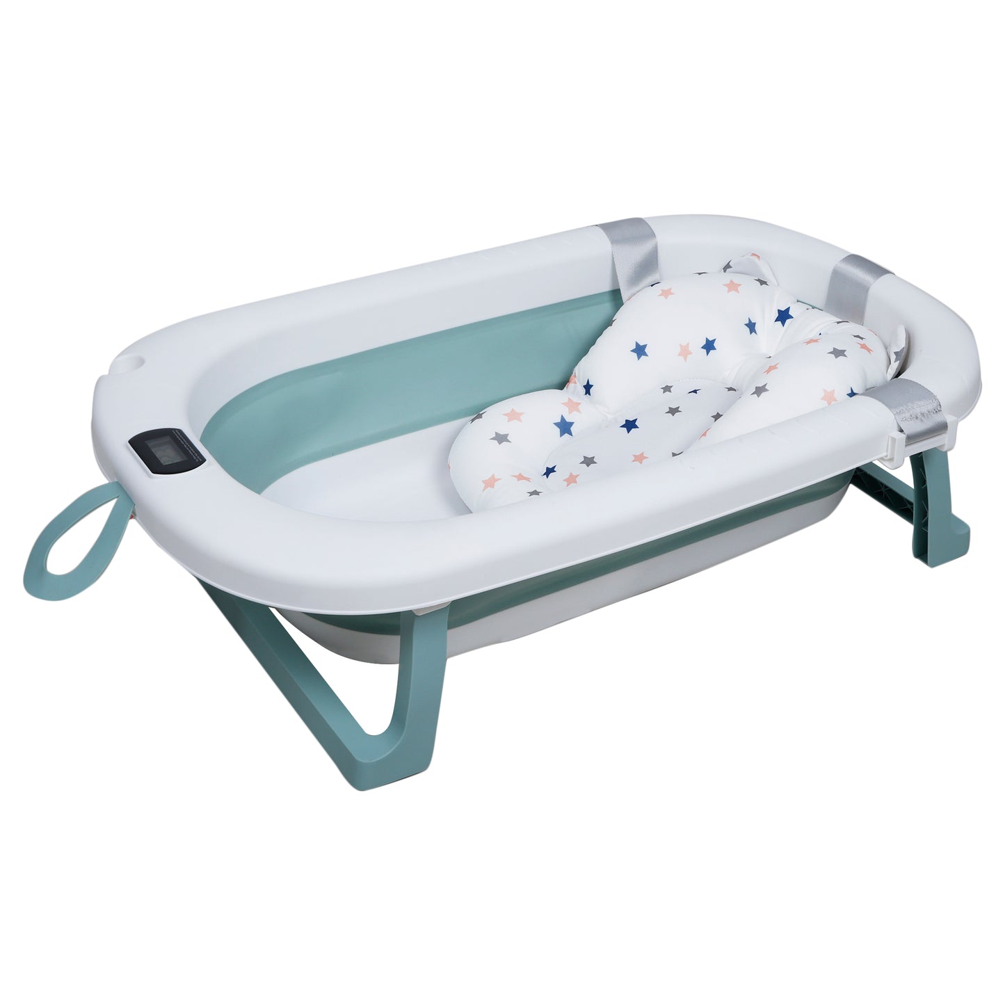 Kiddery Baby Bath Tub for 0-3 Years | Collapsible | Soft Cushion | Real Time Water Temprature Display | Drain Hole | Green