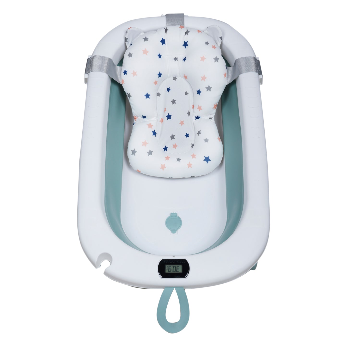 Kiddery Baby Bath Tub for 0-3 Years | Collapsible | Soft Cushion | Real Time Water Temprature Display | Drain Hole | Green