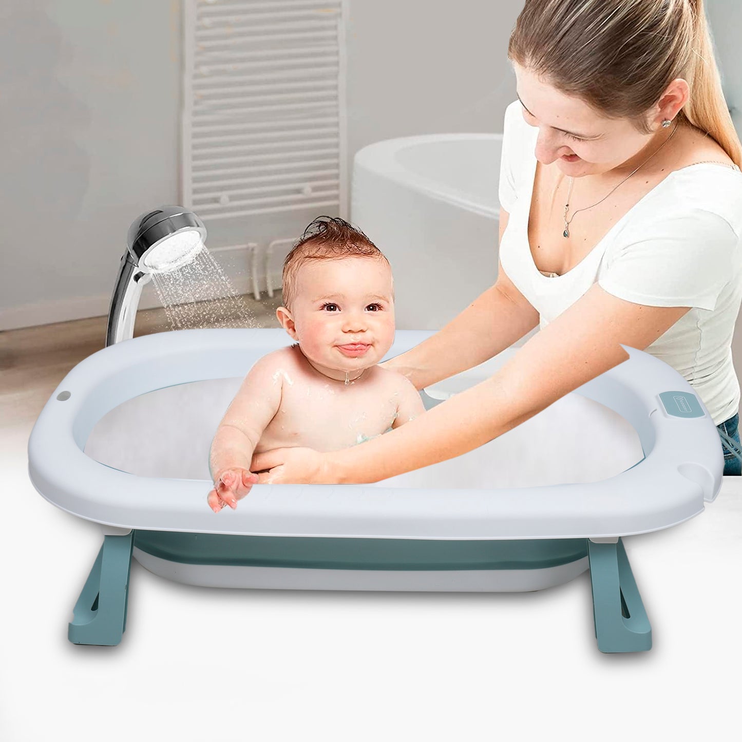 Kiddery Baby Bath Tub for 0-3 Years | Collapsible Bath Tub for Infant | Drain Hole | Green