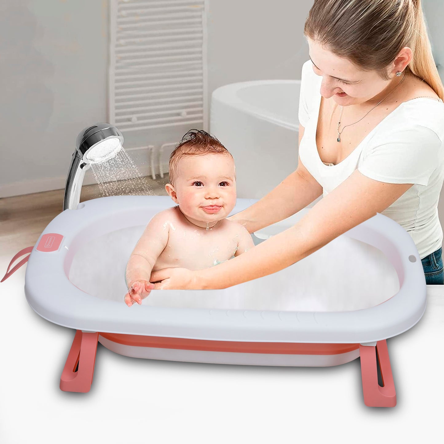 Kiddery Baby Bath Tub for 0-3 Years | Collapsible Bath Tub for Infant | Drain Hole | Pink