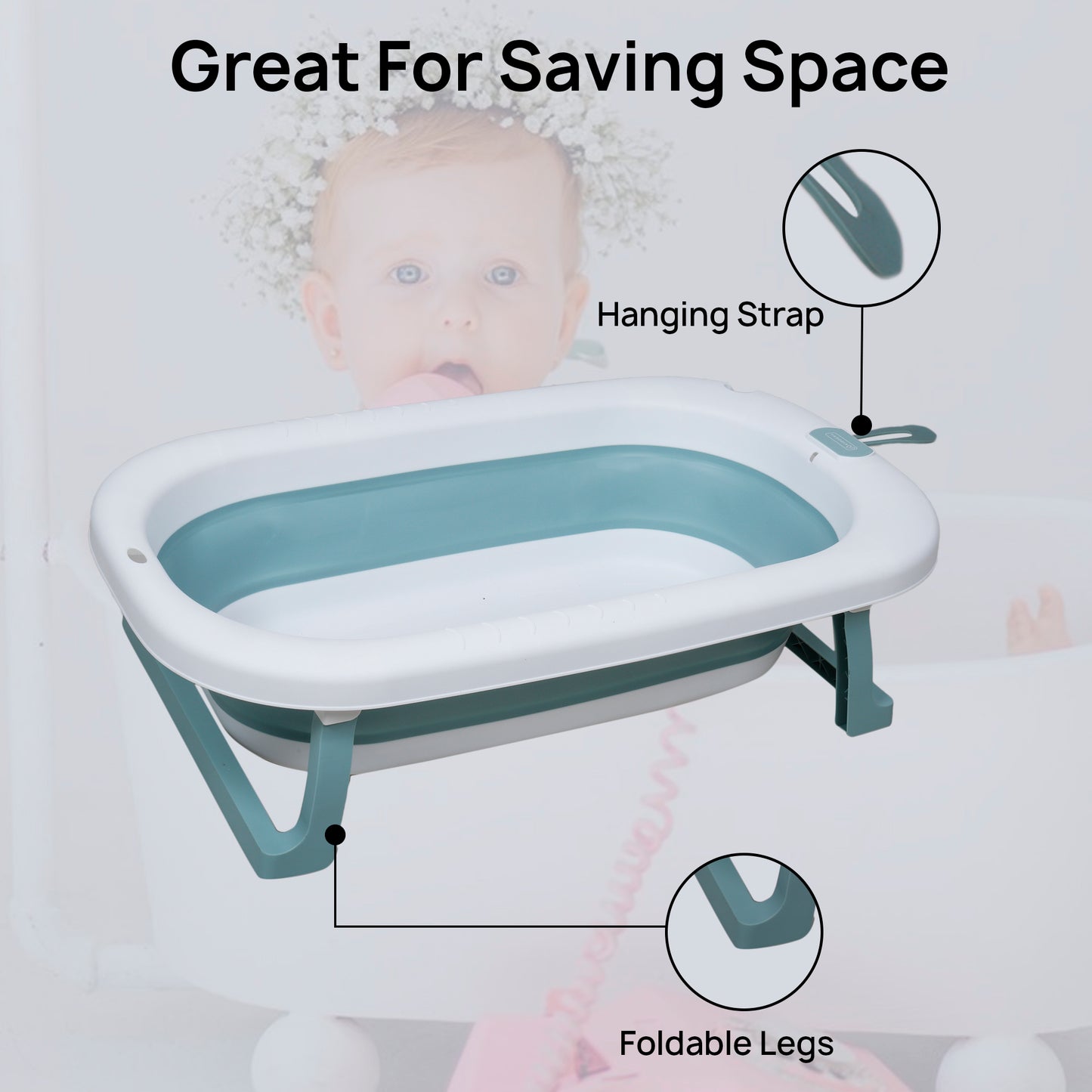 Kiddery Baby Bath Tub for 0-3 Years | Collapsible Bath Tub for Infant | Drain Hole | Green