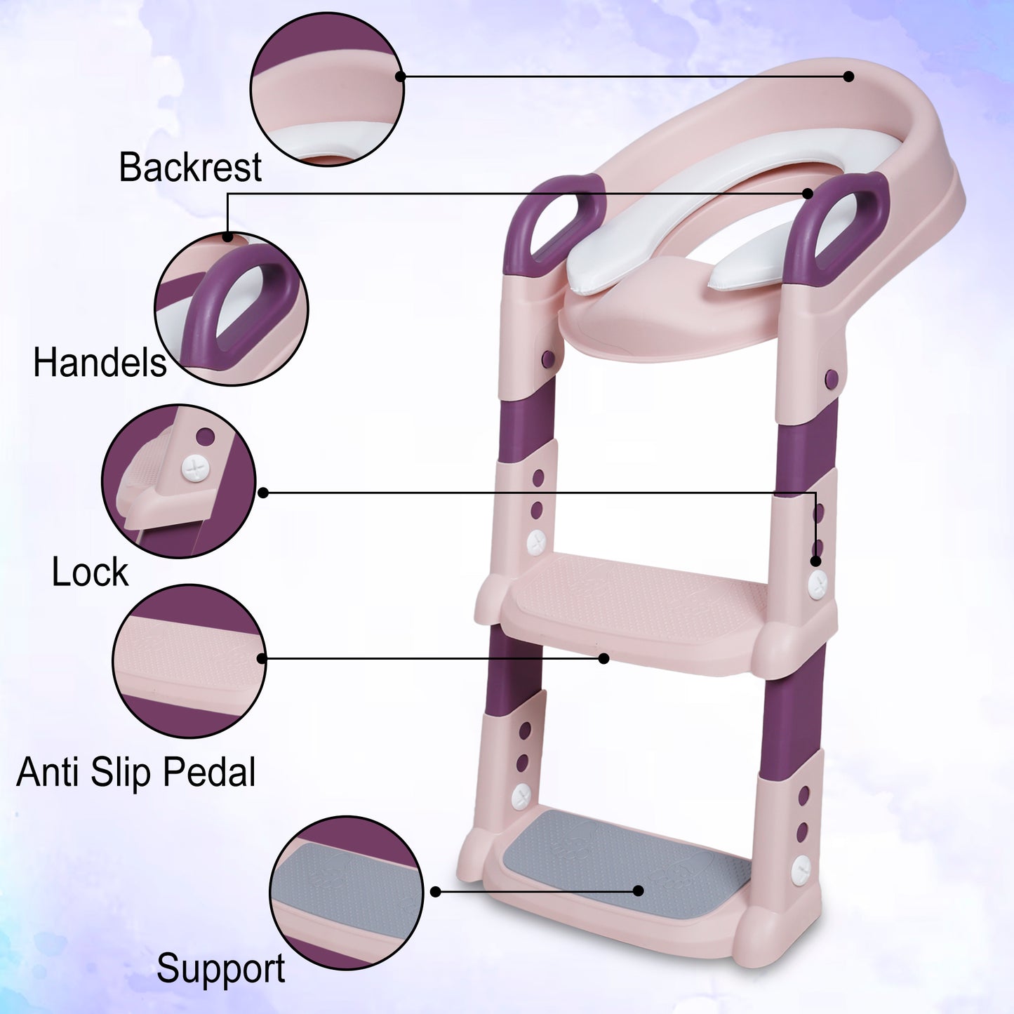 Kiddery Potty Training Seat For Toddler Boys & Girls | 1-5 Years | Adjustable Height | Non-Slip Design | Pink