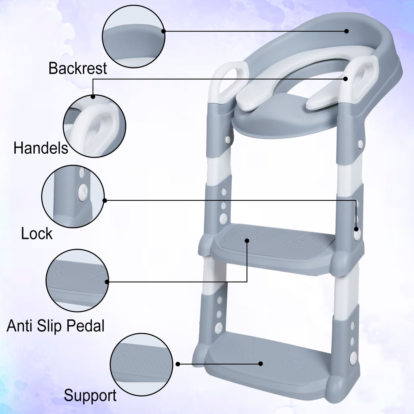 Kiddery Potty Training Seat For Toddler Boys & Girls | 1-5 Years | Adjustable Height | Non-Slip Design | Grey