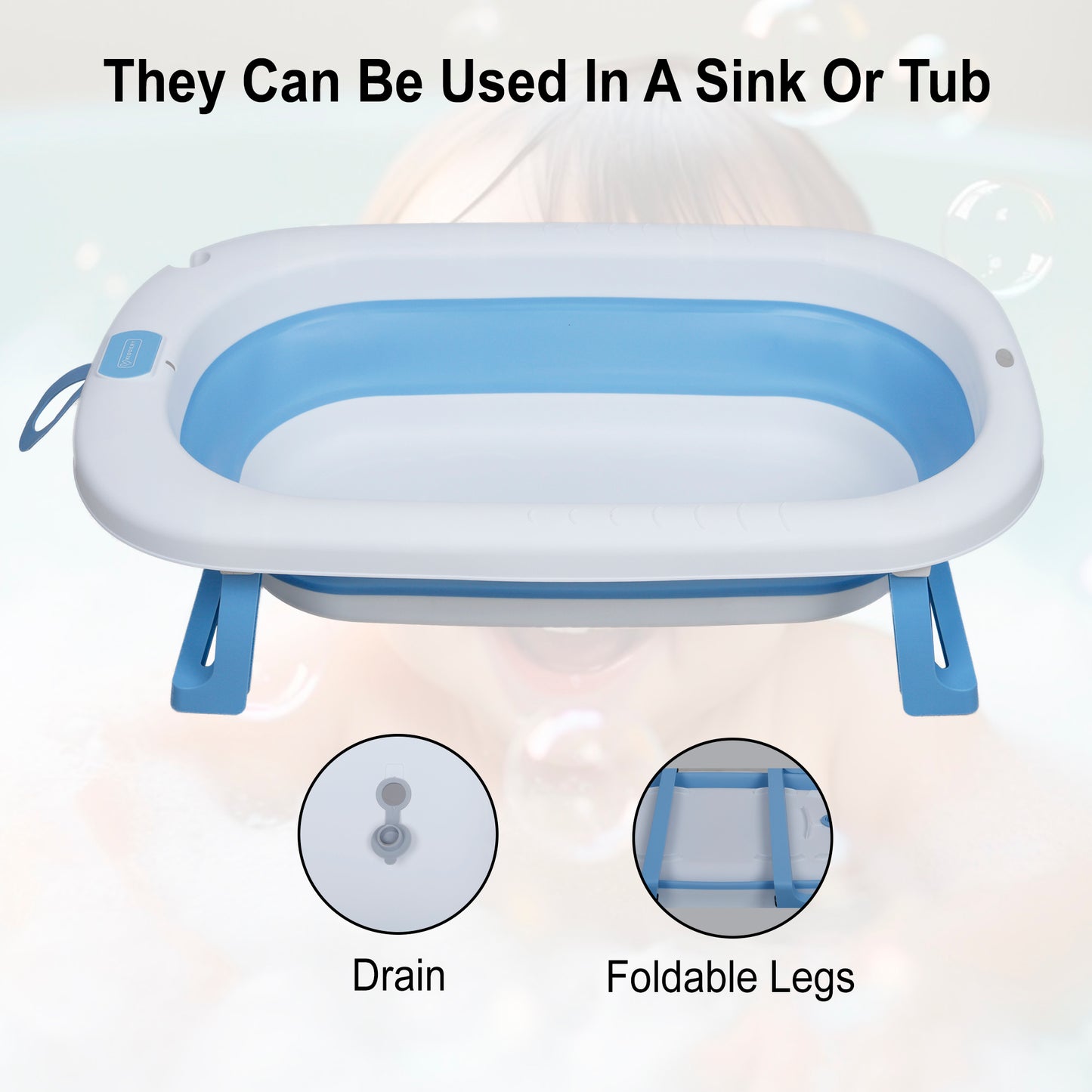 Kiddery Baby Bath Tub for 0-3 Years | Collapsible Bath Tub for Infant | Drain Hole | Blue