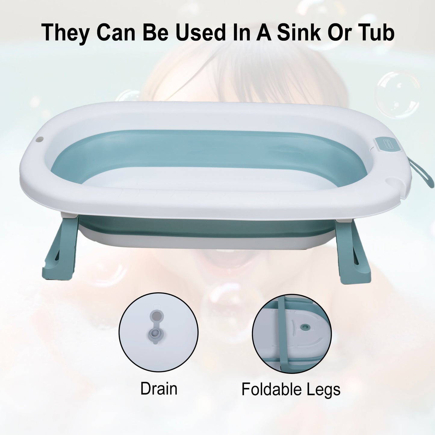 Kiddery Baby Bath Tub for 0-3 Years | Collapsible Bath Tub for Infant | Drain Hole | Green