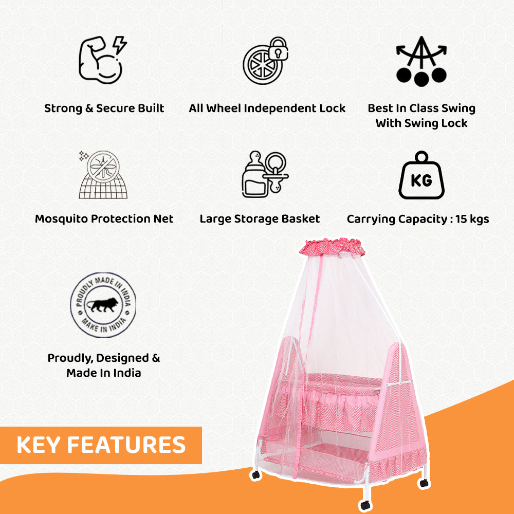 Kiddery Polkamania | Baby Cradle | Pink