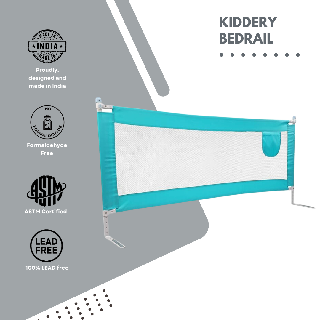 Kiddery Bed Rails for Baby Safety with Adjustable Height - Blue