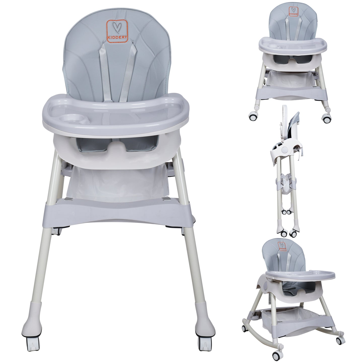Kiddery Baby Dining Chair for Feeding | 4-in-1 Convertible | 6 Months to 3 Years | Grey