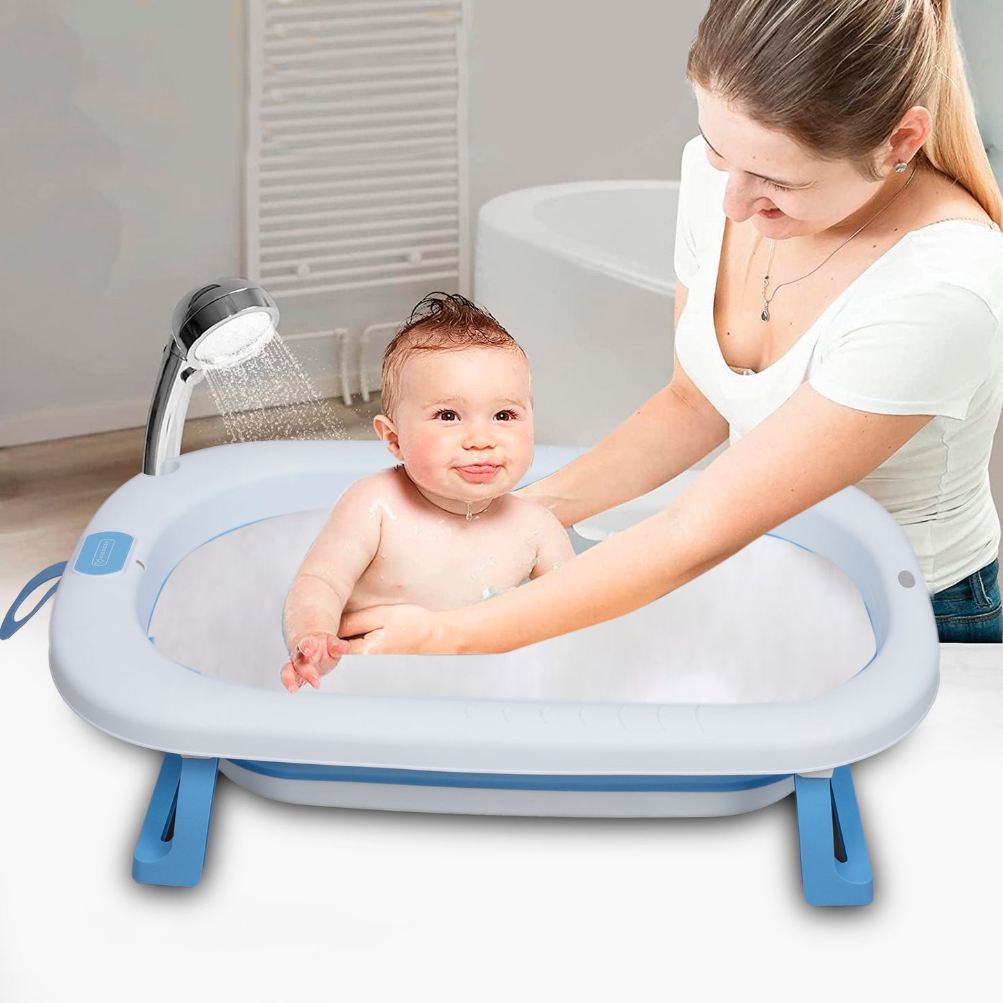 Kiddery Baby Bath Tub for 0-3 Years | Collapsible Bath Tub for Infant | Drain Hole | Blue