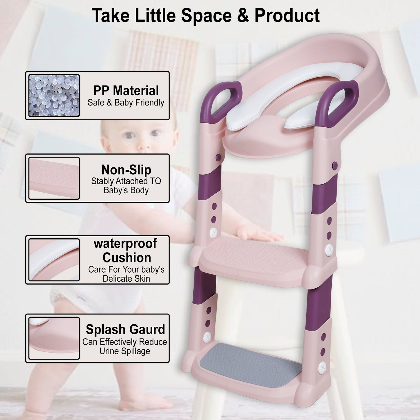 Kiddery Potty Training Seat For Toddler Boys & Girls | 1-5 Years | Adjustable Height | Non-Slip Design | Pink