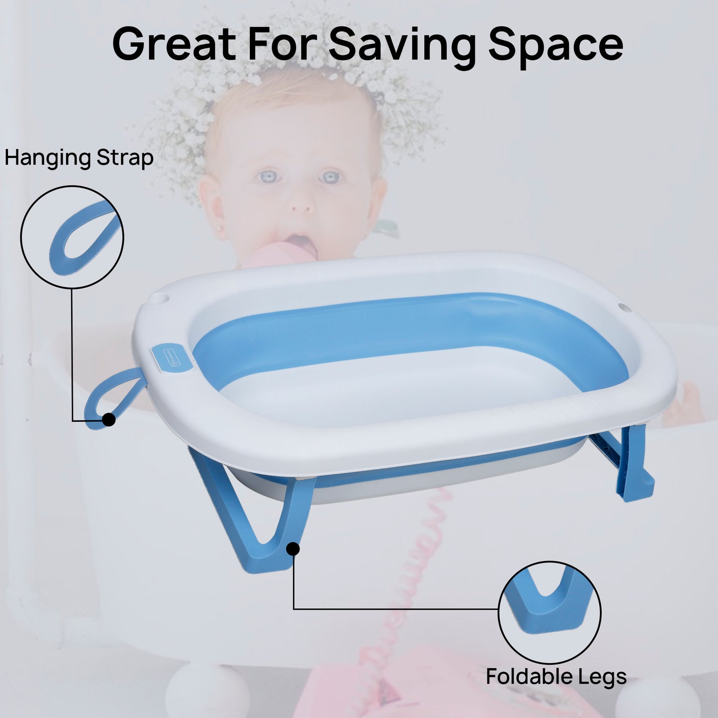 Kiddery Baby Bath Tub for 0-3 Years | Collapsible Bath Tub for Infant | Drain Hole | Blue