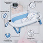 Kiddery Baby Bath Tub for 0-3 Years | Collapsible | Soft Cushion | Real Time Water Temprature Display | Drain Hole | Blue