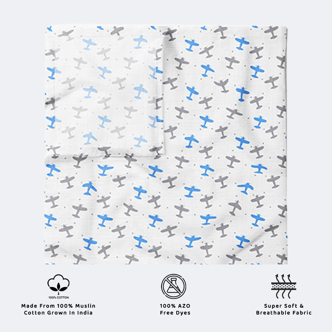 Kiddery Luxury Baby Muslin Cloths Blankets - AIRPLANE