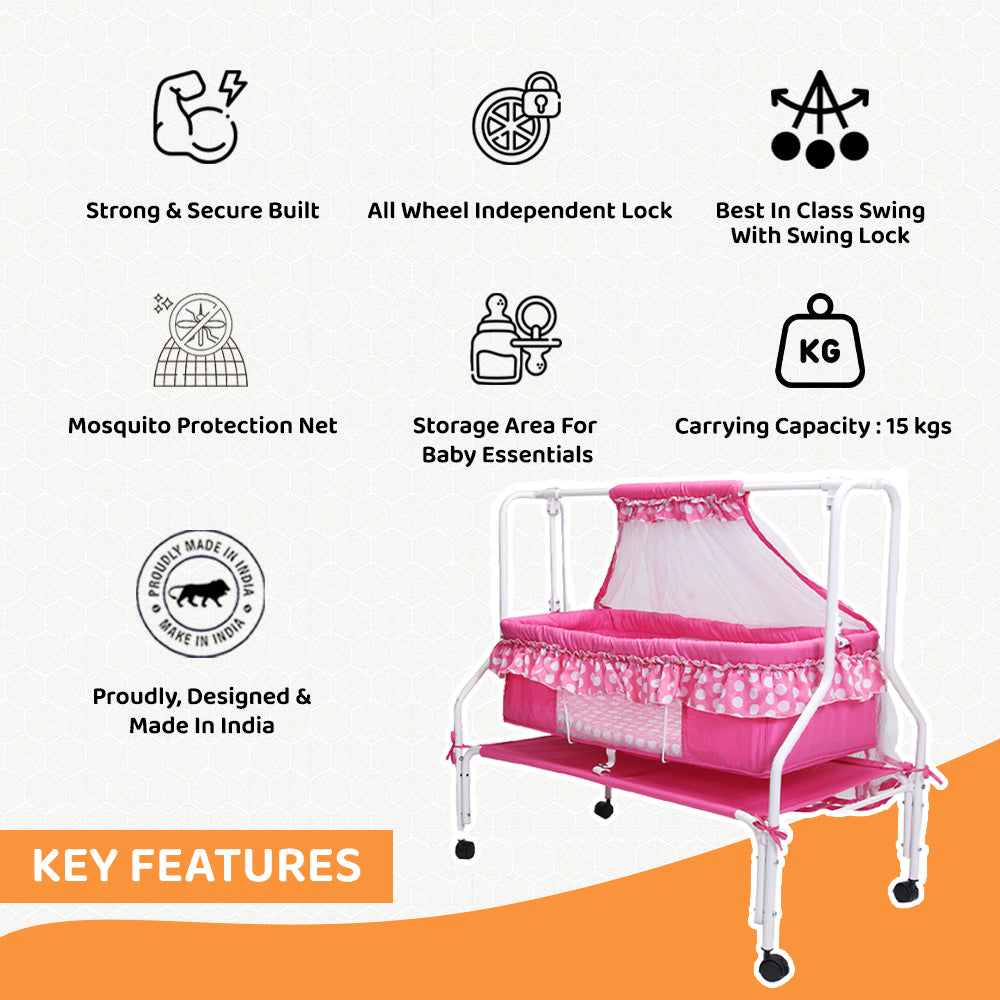 Kiddery Ares | Baby Cradle | Pink