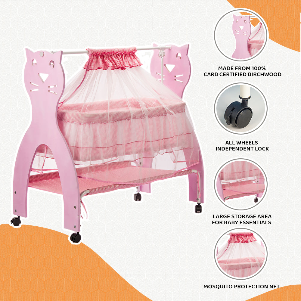 Kiddery Bella Wooden Cradle Pink