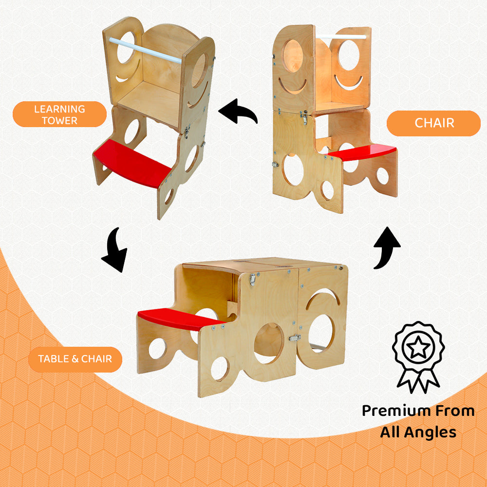 Kiddery Learning Tower Cum Table & Chair Set | Montessori Inspired Furniture