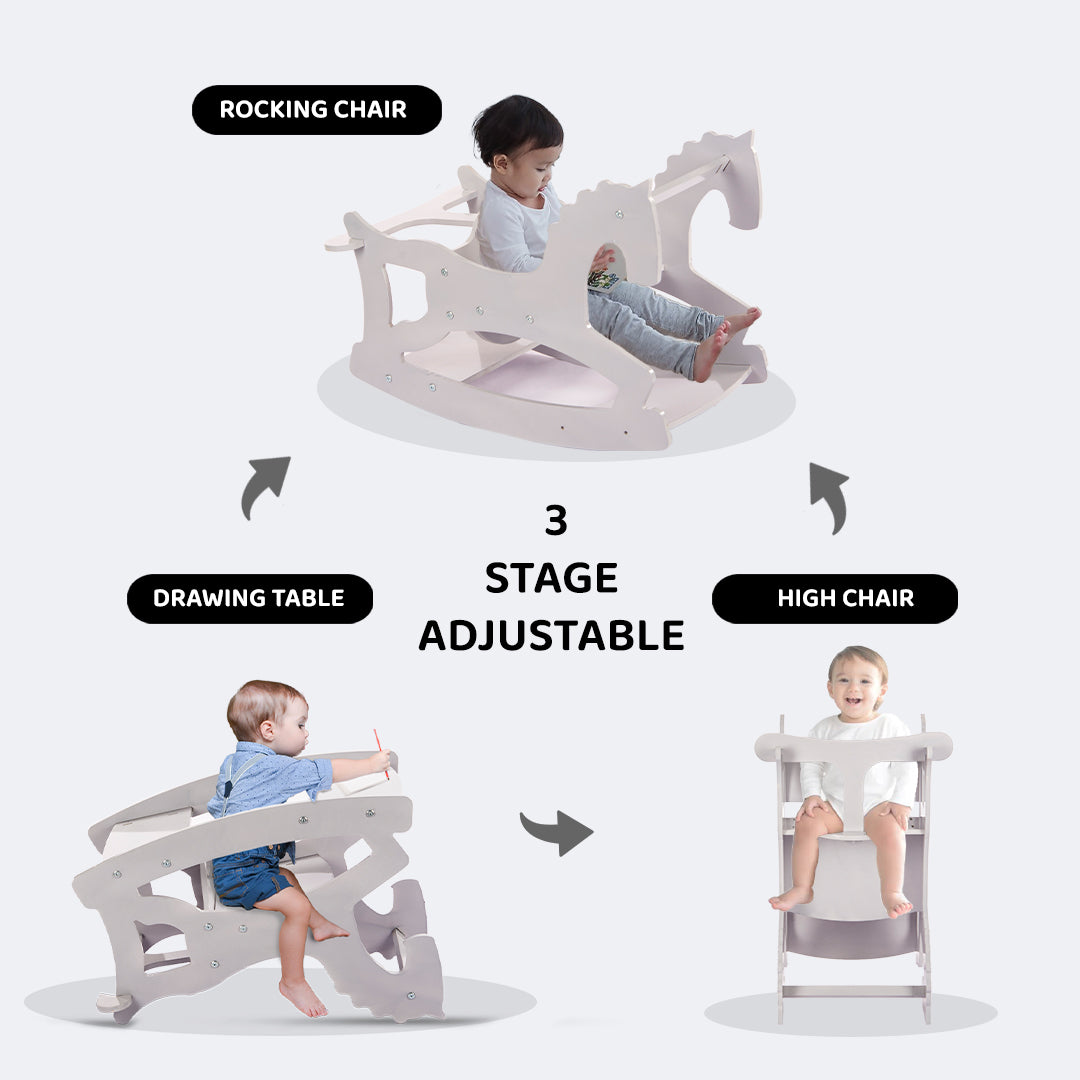 Kiddery Cavalla | 3 in 1 | Rocking Horse | High Chair | Montessori Table & Chair Set